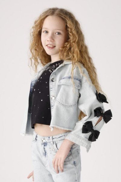 Mojo Bebek Mojo girl child 3-8 years old stoned bow detailed denim jacket 200...