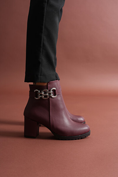 mudemsu Valeria Kadın Fermuarlı Günlük ve Özel Günler İçin Kısa Topuklu Tokalı Bot Ayakkabı