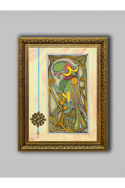 WoodyArts Mengücek Şahini Tablo – Altın Eskitme Çerçeve