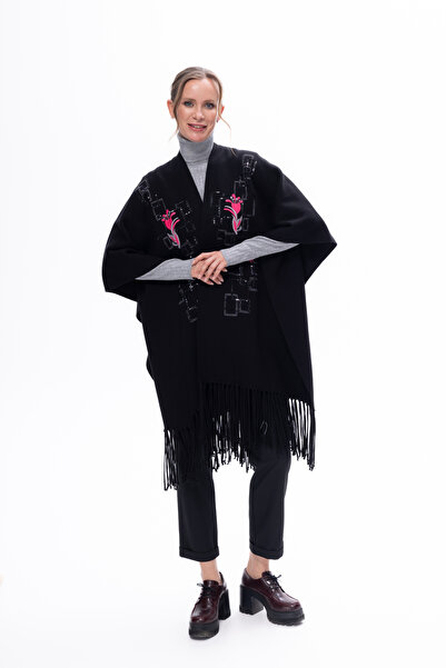 KARTON TRİKO Kadın Nakış Detaylı Pelerin