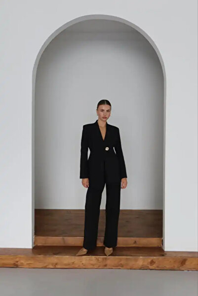 cemo Women's Black Blazer Jacket Pants Set