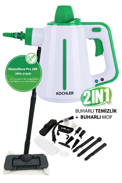 woodhub İki fonksiyonlu buharlı temizlik makinesi, el ve mop kullanımı, 132 d...