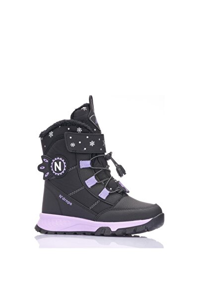 Tuğba Ortopedi 2115 Girl's Black/Lilac Fur Lined Snow Boots