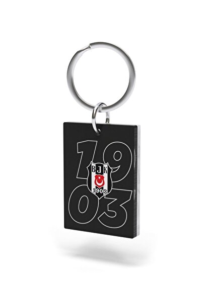 Beşiktaş Licensed Black and White 1903 Written Keychain Eagle with Wooden Box