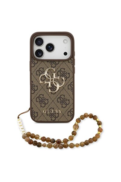 Guess Original iPhone 17 Pro Hardcase 4G Classic Logo with Pearl Strap, brown