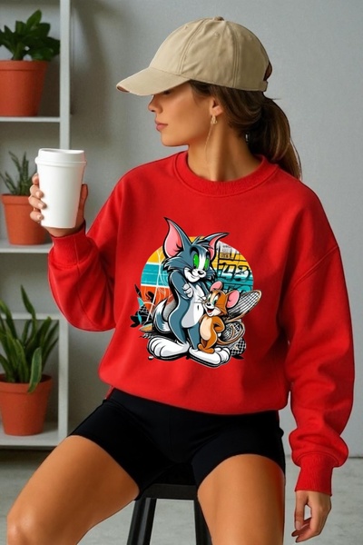 ArtYus Φούτερ με μακρυμάνικο Unisex Tom and Jerry Transfer με τύπωμα με λαιμό...