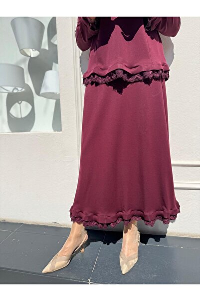 MissWhence 38004 Lace Detailed Women's Set Burgundy