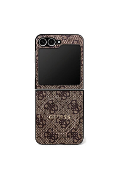 Guess Husă din piele MagSafe pentru Samsung Galaxy Z Flip7 4G Collection, maro