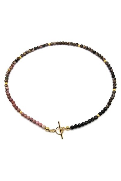 Lexy's Boutique Colier handmade, ajustabil, argint 925 placat cu aur 24k, pietre semipretioase rubin, 40.5 cm