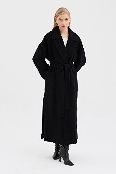 DOLCEBELLA KADIN BORNOZ KAPAMA OVERSİZE KAŞE SİYAH KABAN