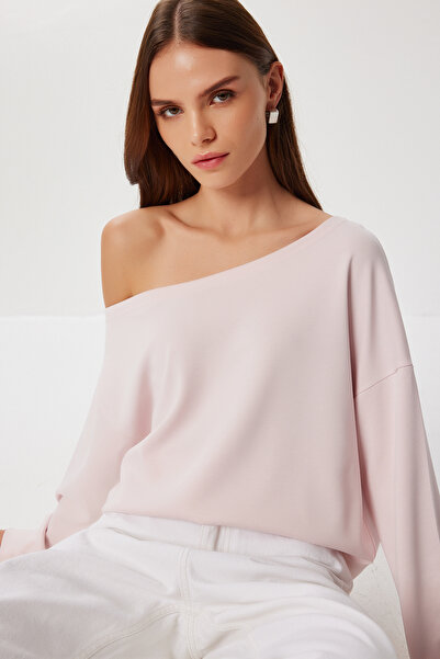 Lovelyİstanbul Açık Omuzlu Yumuşak Modal Sweatshirt LUB0252 ŞEKER PEMBE