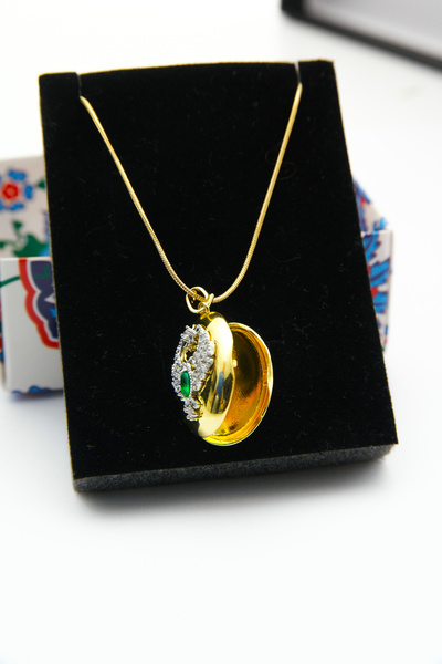 ER-NAZ ACCESSORIES Kuş Figürlü Zirkon Taşlı Açılabilir Madalyon Kolye Paslanm...