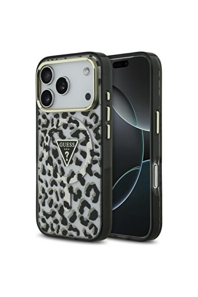Guess Carcasă MagSafe cu sclipici Leopard pentru iPhone 17 Pro, Neagră