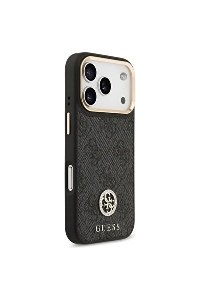 Guess original iPhone 17 Pro 4G case — Strass Logo, Big Strap, Metal Button, MagSafe, Black