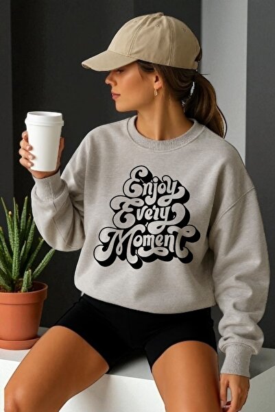 ArtYus Unisex Long Sleeve Enjoy Every Moment Transfer Printed Crew Neck Sweatshirt