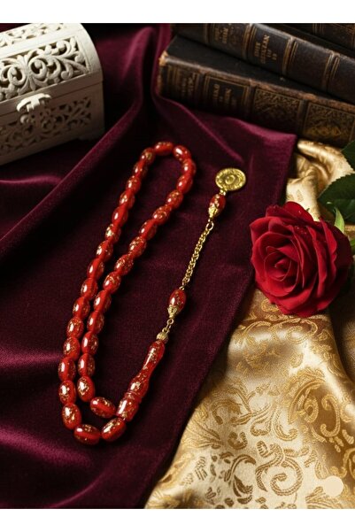 Anemore Collection سبحة مطلية بالذهب، لون أحمر، قطع كبسولي