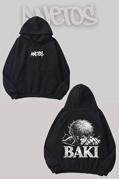 Anetos Φούτερ Baki Hanma 2 Sırt με τύπωμα Μαύρο με κουκούλα