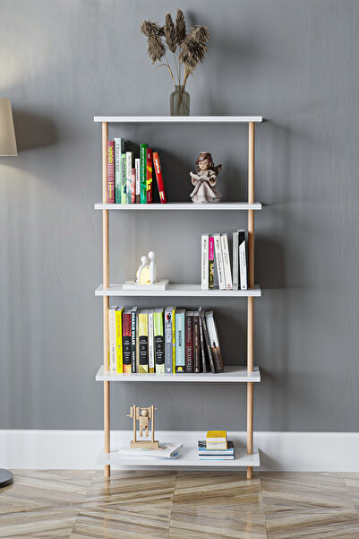 EGEMODÜLER 5 Raflı Duvara Monte Ahşap Kitaplık Dekoratif Kitaplık Duvar Rafı Saksılık