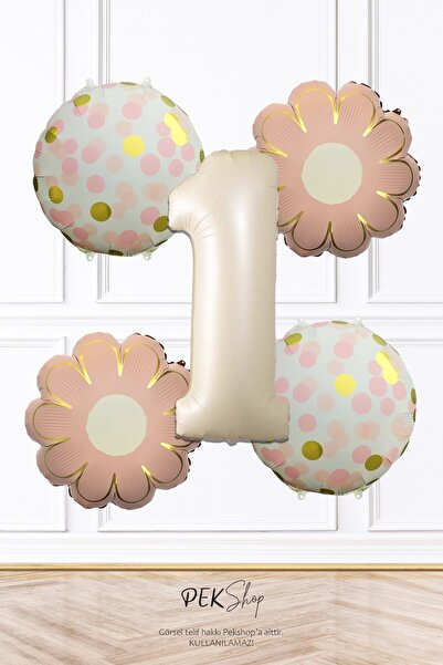 PEKSHOP Σετ μπαλονιών γενεθλίων με θέμα ροζ λουλούδια και κομφετί, κρεμ απόχρ...