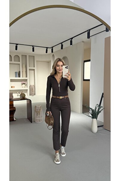 Sezgi Tekin Premium Series Καφέ Τζιν με κομμένο πόδι και μήκος προσαρμοσμένο στο πόδι