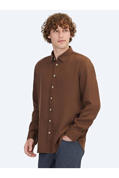 Kip Kahverengi Regular Fit Dokuma Casual Gömlek