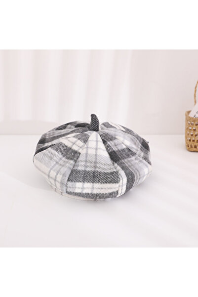 Superbaby Gray checked beret for girls