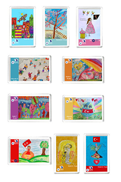 Çağdaş Yaşam İçin Çocukların Çizimleri ile 10’lu Plexi Çerçeveli Magnet Seti