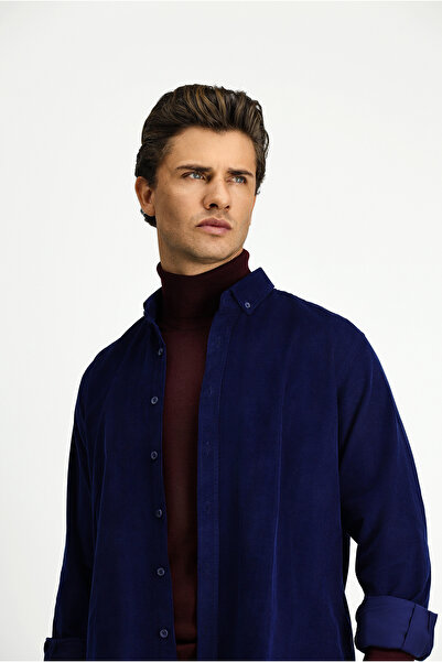 Kiğılı Long Sleeve Regular Fit Sports Buttoned Lapel Cotton Velvet Shirt