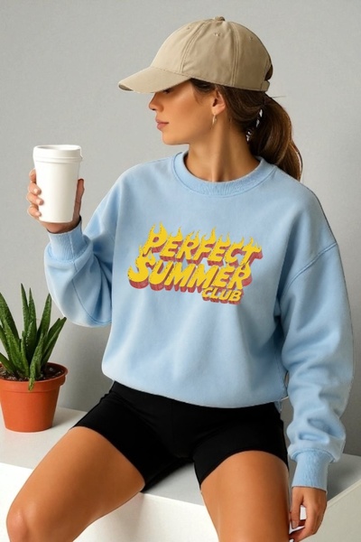 ArtYus Mânecă lungă unisex Perfect Summer Transfer cu imprimeu guler rotund p...