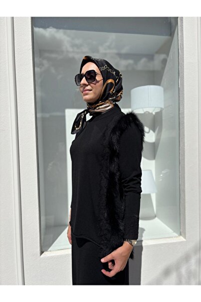 MissWhence Mi̇ss 268 Feather Detailed Women's Tunic Black