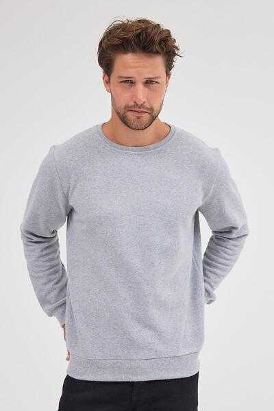 COMEOR Men's Gray Fit Regular Cut Cotton Basic Crew Neck Sweatshirt