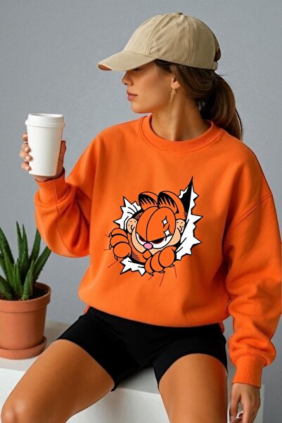 ArtYus Tricou unisex cu mânecă lungă Garfield Transfer cu imprimeu guler rotund Swea tricou