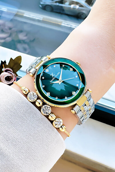 Daniel Klein Taşlı Kesme Cam Su Geçirmez Kadın Kol Saati İki Renk Çelik Kordon Hediye Bileklik Dkby2041C3