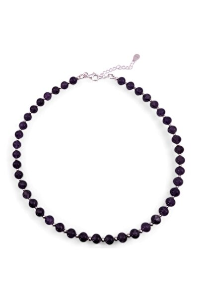 Lexy's Boutique Colier handmade, ajustabil, argint 925, pietre semipretioase ametist, max 44 cm