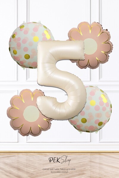 PEKSHOP Σετ μπαλονιών γενεθλίων με θέμα ροζ λουλούδια και κομφετί, κρεμ απόχρ...