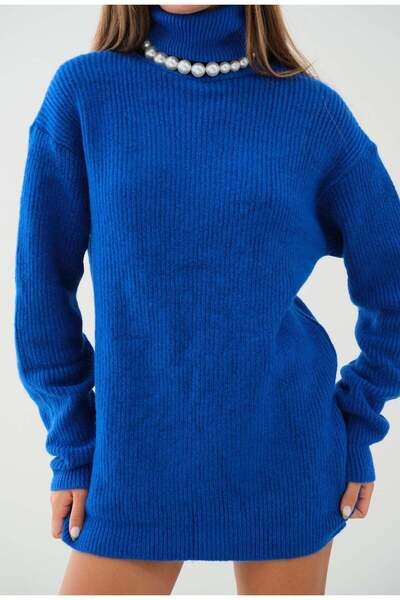 Maxi modena Oversize Turtleneck Blue Knit Tunic