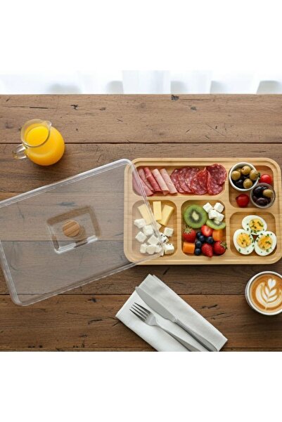 DAMMERUN Bambu 5 Bölmeli Kapaklı Kahvaltılık – Şık ve Doğal Sunum (uzunluk 30...