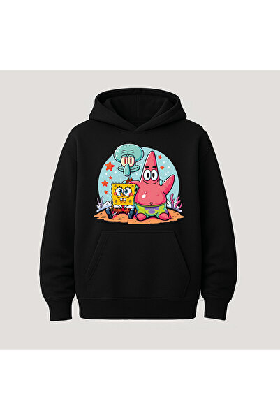 SVART WEAR سويت شيرت هوديي بأكمام طويلة من القطن مطبوع عليه سبونج بوب مع جيب ...