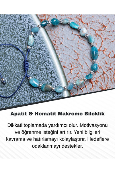 Saff Doğal Taş Apatit & Hematit Makrome Bileklik