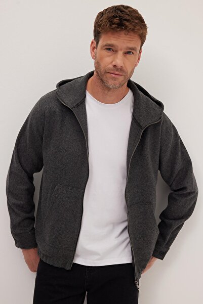 Tudors Ανδρικό πουκάμισο με κουκούλα με διπλή τσέπη με φερμουάρ, άνετο και χαλαρό, σε σκούρο γκρι