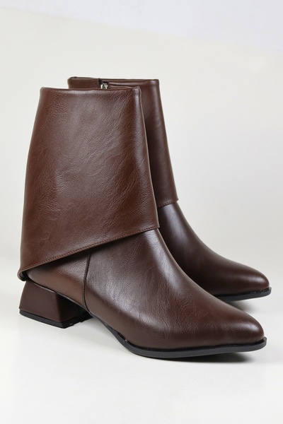 NiceDiffer Kadın Kalın Kısa Topuklu Kahverengi Bot