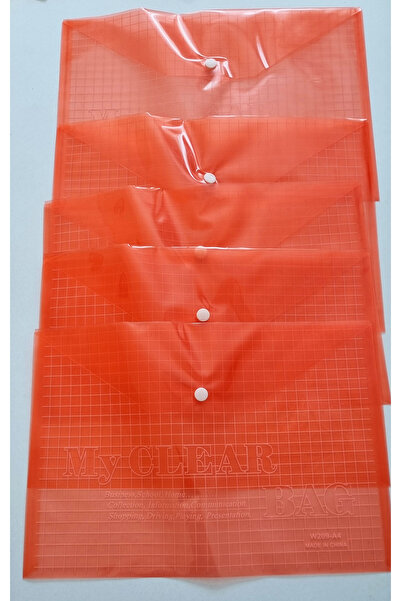 Modellino 5-Piece Thick Pvc Snap File A4 33X23Cm Transparent Snap Envelope File - Red Color