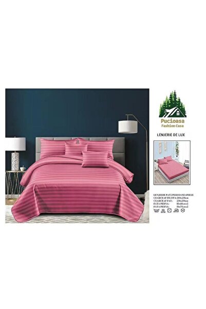 OEM Damask Bedding Set, 6 Pieces, 230x250cm, Dark Pink, 4 Pillowcases