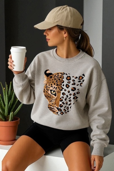 ArtYus Унисекс дълъг ръкав с тигров принт, трансферен печат, велосипедна яка,...