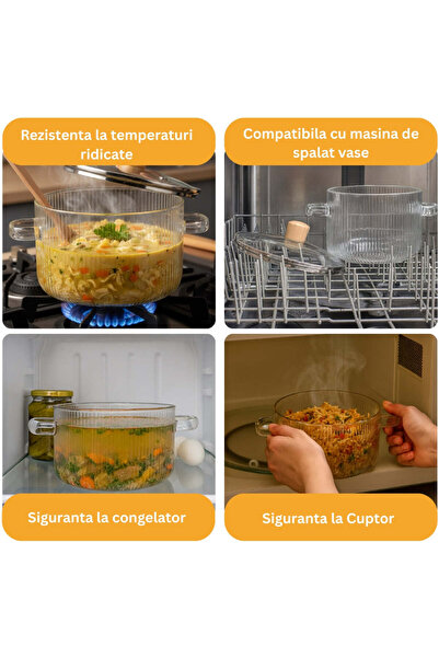 Köken 3.5L Borosilicate Glass Pot for Gas Stove, Lid, Heat Resistance 130 °C, Saucepan, Transparent, Wood