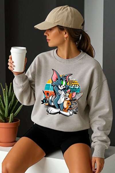 ArtYus Φούτερ με μακρυμάνικο Unisex Tom and Jerry Transfer με τύπωμα με λαιμό...