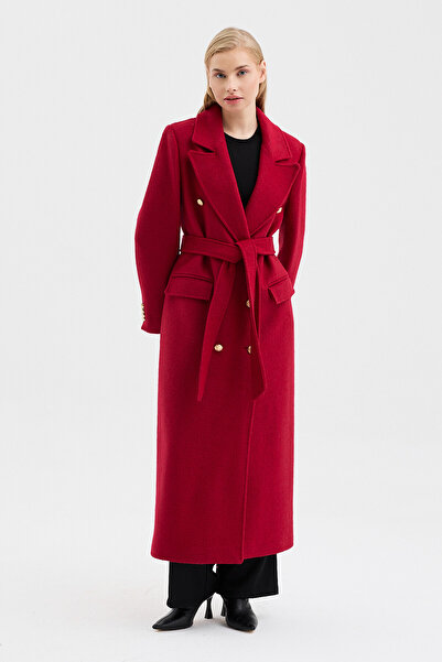 DOLCEBELLA KADIN KRUVAZE KAPAMA KUŞAKLI BORDO KAŞE KABAN