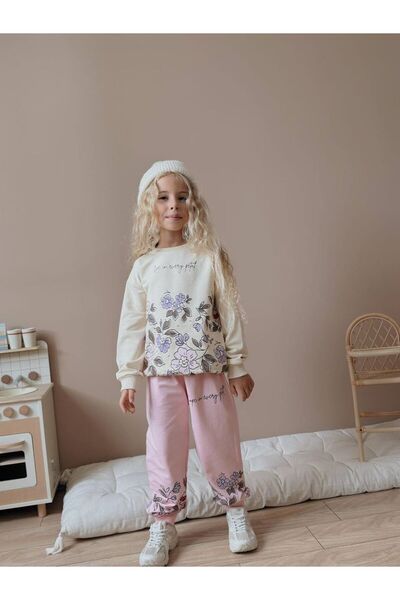 YİGİT BUTİK Floral Print Long Sleeve Girls' Bottom Top Set