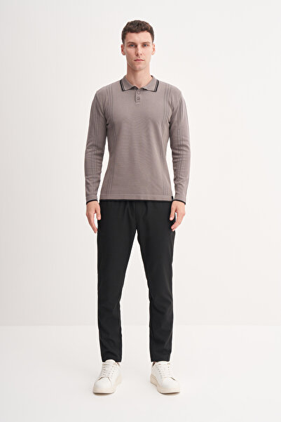 Cazador سترة بياقة بولو منقوشة ذات خطوط أساسية من مزيج الفسكوز بقصة ضيقة-33035