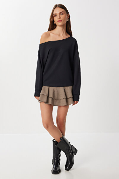 Lovelyİstanbul Açık Omuzlu Yumuşak Modal Sweatshirt LUB0252 SİYAH